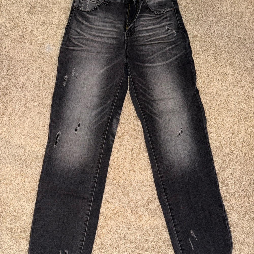KanCan Women's Black Distressed Boyfriend Jeans